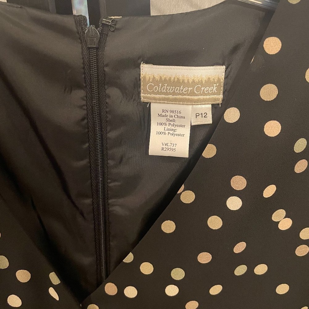 Coldwater Creek Petite Black Tie Front Wrap Dress With Polka Dots - Picture 3 of 5